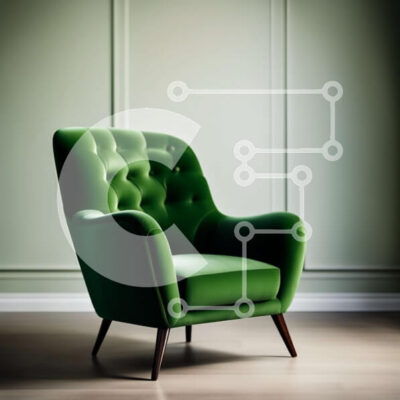 Intra Συλλεκτικό Ξύλινο Παζλ Plywood 4mm - Κομψή πράσινη πολυθρόνα με ξύλινο σκελετό σε μινιμαλιστικό εσωτερικό Σε Ξύλινο Κουτί - Διαστάσεις Puzzle: 10x10 cm – 25 κομμάτια - Image 1