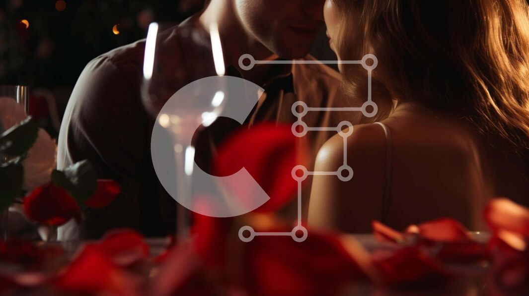 Intra Συλλεκτικό Ξύλινο Παζλ Plywood  4mm - Ρομαντικό φιλί με κόκκινο ροδοπέταλα και κρασί Σε Ξύλινο Κουτί - Διαστάσεις Puzzle: 10x10 cm – 25 κομμάτια