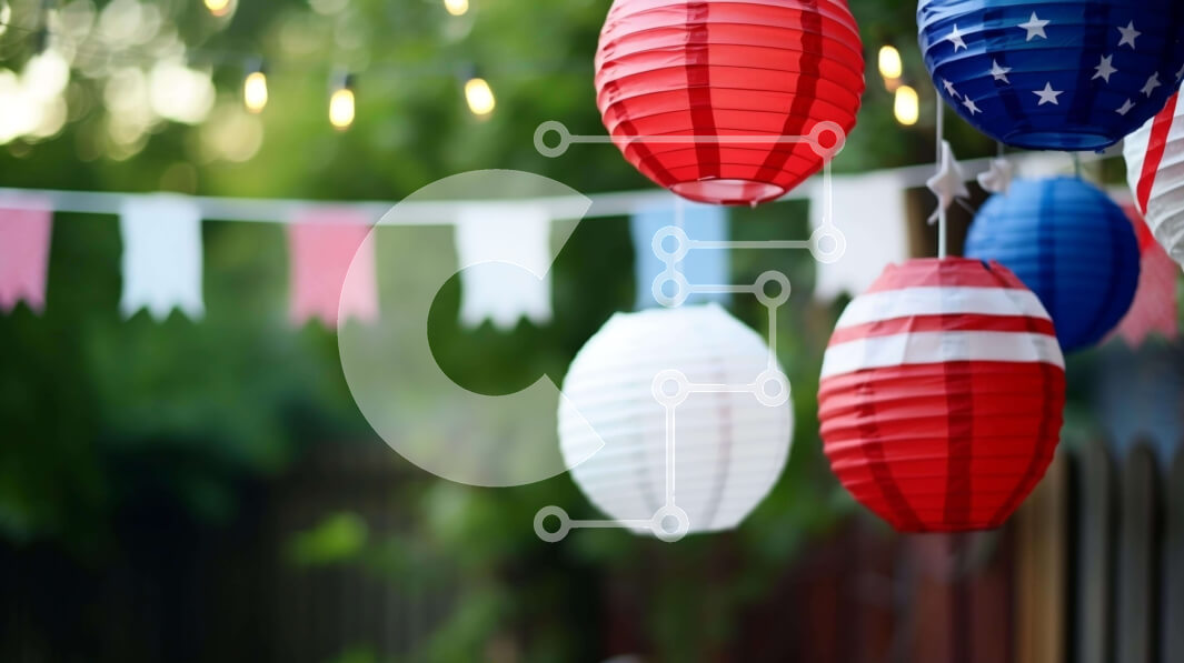 Intra Συλλεκτικό Ξύλινο Παζλ Plywood  4mm - Κόκκινα, λευκά και μπλε διακοσμητικά φαναριών από χαρτί για πατριωτικές γιορτές Σε Ξύλινο Κουτί - Διαστάσεις: 10x10 cm – 25 κομμάτια