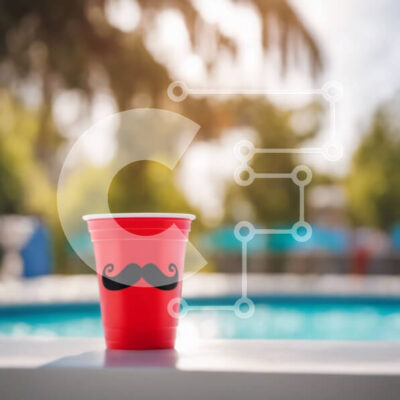 Intra Συλλεκτικό Ξύλινο Παζλ Plywood  4mm - Πλαστικό κύπελλο κόκκινο μουστάκι σε τραπέζι δίπλα στην πισίνα Σε Ξύλινο Κουτί - Διαστάσεις Puzzle: 10x10 cm – 25 κομμάτια - Image 1