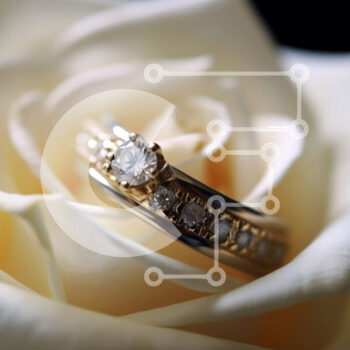 Intra Συλλεκτικό Ξύλινο Παζλ Plywood  4mm - Όμορφο κοντινό πλάνο της βέρας σε ένα λεπτό λευκό ροδοπέταλο Σε Ξύλινο Κουτί - Διαστάσεις Puzzle: 10x10 cm – 25 κομμάτια - Image 1