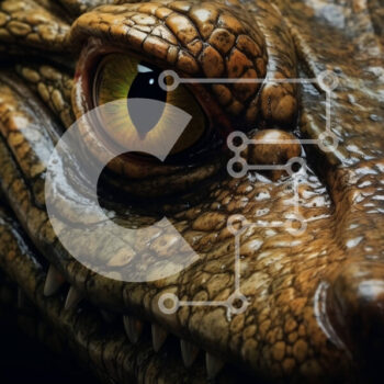 Intra Συλλεκτικό Ξύλινο Παζλ Plywood  4mm - Άγρια ασπρόμαυρη εικόνα του κεφαλιού ενός κροκόδειλου με μεγάλα δόντια Σε Ξύλινο Κουτί - Διαστάσεις: 10x10 cm – 25 κομμάτια - Image 1