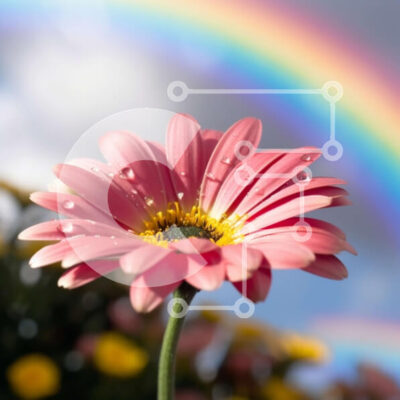 Intra Συλλεκτικό Ξύλινο Παζλ Plywood  4mm - Όμορφη εικόνα ενός ροζ λουλουδιού με σταγόνες βροχής και ένα ουράνιο τόξο Σε Ξύλινο Κουτί - Διαστάσεις: 10x10 cm – 25 κομμάτια - Image 1