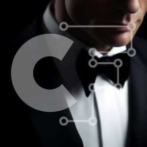 Intra Συλλεκτικό Ξύλινο Παζλ Plywood  4mm - Άνδρας με σμόκιν και παπιγιόν κοιτάζοντας το κενό Σε Ξύλινο Κουτί - Διαστάσεις Puzzle: 10x10 cm – 25 κομμάτια