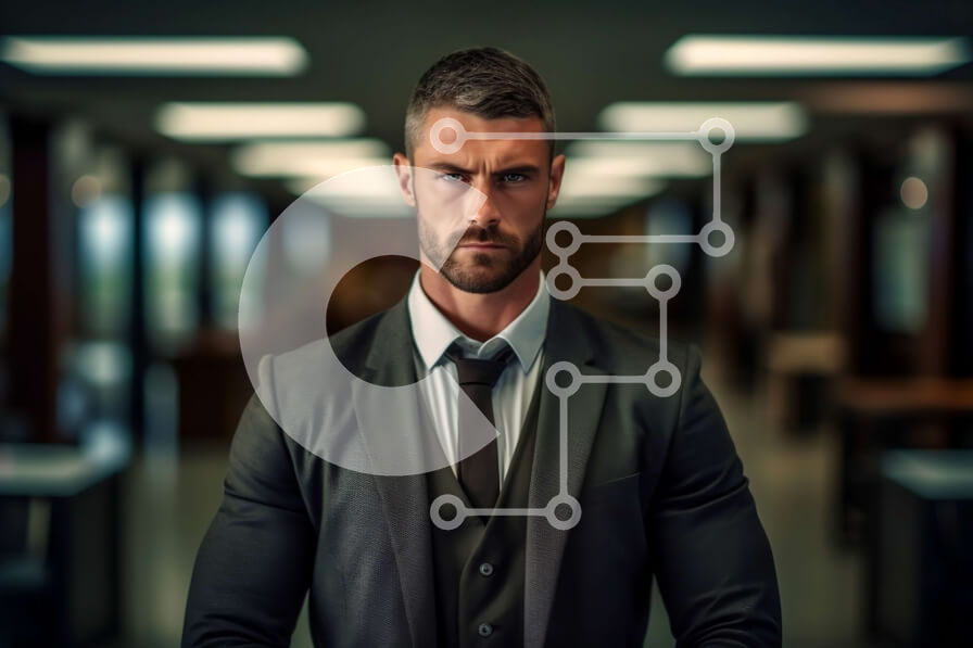 Intra Συλλεκτικό Ξύλινο Παζλ Plywood  4mm - Επαγγελματική εικόνα ενός άνδρα με κοστούμι και γραβάτα σε έναν αμυδρά φωτισμένο διάδρομο Σε Ξύλινο Κουτί - Διαστάσεις Puzzle: 10x10 cm – 25 κομμάτια