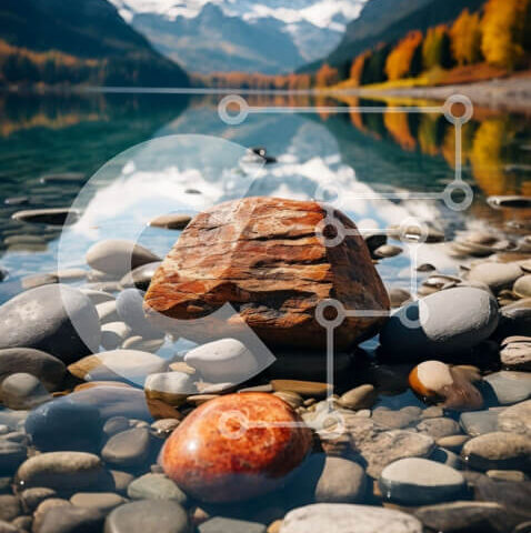 Intra Συλλεκτικό Ξύλινο Παζλ Plywood  4mm - Όμορφη εικόνα του βράχου στην ορεινή λίμνη με καθαρά νερά και φύλλωμα πτώσης Σε Ξύλινο Κουτί - Διαστάσεις: 10x10 cm – 25 κομμάτια - Image 1