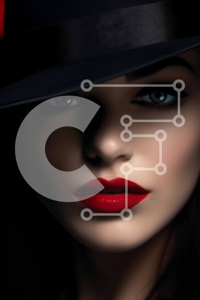 Intra Συλλεκτικό Ξύλινο Παζλ Plywood  4mm - Κομψή γυναίκα με μαύρο καπέλο και κόκκινο κραγιόν φωτογραφία Σε Ξύλινο Κουτί - Διαστάσεις Puzzle: 10x10 cm – 25 κομμάτια