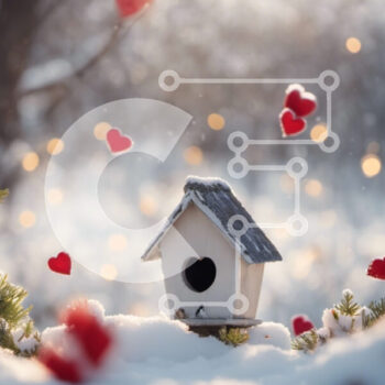 Intra Συλλεκτικό Ξύλινο Παζλ Plywood  4mm - Birdhouse στο χιόνι με κόκκινες καρδιές Σε Ξύλινο Κουτί - Διαστάσεις Puzzle: 10x10 cm – 25 κομμάτια - Image 1