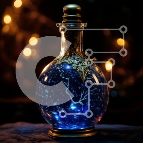 Intra Συλλεκτικό Ξύλινο Παζλ Plywood  4mm - Εκπληκτική εικόνα ενός μπλε μπουκαλιού με λαμπερό υγρό μέσα Σε Ξύλινο Κουτί - Διαστάσεις: 10x10 cm – 25 κομμάτια - Image 1