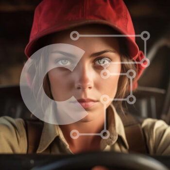 Intra Συλλεκτικό Ξύλινο Παζλ Plywood  4mm - Σοβαρή γυναίκα με μακριά καστανά σγουρά μαλλιά που οδηγεί κόκκινο αυτοκίνητο Σε Ξύλινο Κουτί - Διαστάσεις Puzzle: 10x10 cm – 25 κομμάτια - Image 1