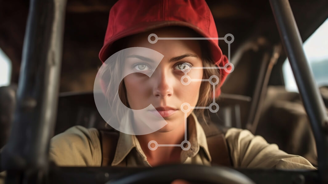 Intra Συλλεκτικό Ξύλινο Παζλ Plywood  4mm - Σοβαρή γυναίκα με μακριά καστανά σγουρά μαλλιά που οδηγεί κόκκινο αυτοκίνητο Σε Ξύλινο Κουτί - Διαστάσεις Puzzle: 10x10 cm – 25 κομμάτια