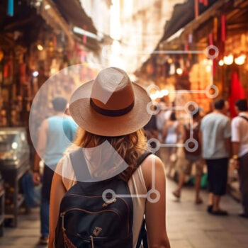 Intra Συλλεκτικό Ξύλινο Παζλ Plywood  4mm - Γυναίκα που περπατά στο σοκάκι με το σακίδιο πλάτης και το καπέλο Σε Ξύλινο Κουτί - Διαστάσεις Puzzle: 10x10 cm – 25 κομμάτια - Image 1