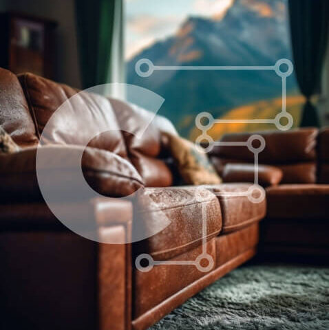 Intra Συλλεκτικό Ξύλινο Παζλ Plywood  4mm - Άνετος καφές δερμάτινος καναπές με θέα στο βουνό Σε Ξύλινο Κουτί - Διαστάσεις Puzzle: 10x10 cm – 25 κομμάτια - Image 1