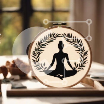 Intra Συλλεκτικό Ξύλινο Παζλ Plywood  4mm - Έργο τέχνης με σταυροβελονιά: Γυναίκα σε στάση γιόγκα Σε Ξύλινο Κουτί - Διαστάσεις Puzzle: 10x10 cm – 25 κομμάτια - Image 1