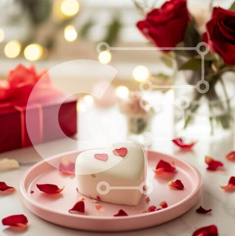 Intra Συλλεκτικό Ξύλινο Παζλ Plywood  4mm - Ρομαντική γιορτή του Αγίου Βαλεντίνου με κέικ σε σχήμα καρδιάς και τριαντάφυλλα Σε Ξύλινο Κουτί - Διαστάσεις: 10x10 cm – 25 κομμάτια - Image 1