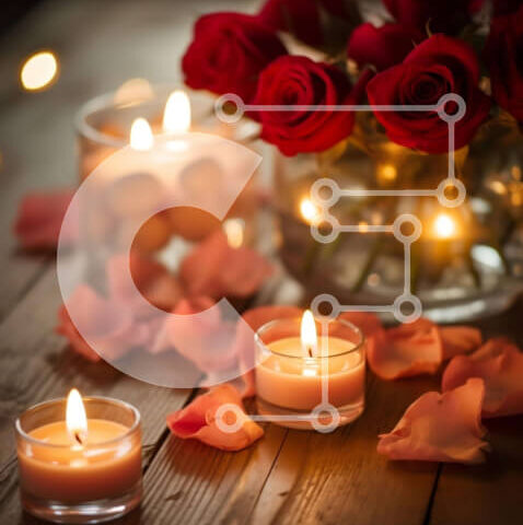 Intra Συλλεκτικό Ξύλινο Παζλ Plywood  4mm - Ρομαντικό τραπέζι δείπνου με κεριά, ροδοπέταλα και κόκκινα τριαντάφυλλα Σε Ξύλινο Κουτί - Διαστάσεις Puzzle: 10x10 cm – 25 κομμάτια - Image 1