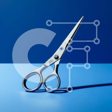 Intra Συλλεκτικό Ξύλινο Παζλ Plywood  4mm - Αιχμηρό ασημένιο ψαλίδι σε μπλε επιφάνεια Σε Ξύλινο Κουτί - Διαστάσεις: 10x10 cm – 25 κομμάτια - Image 1