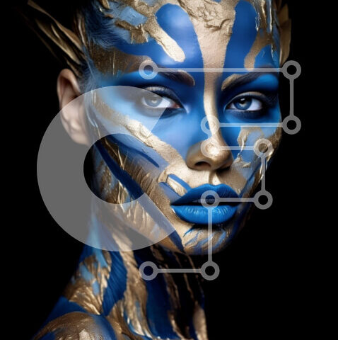 Intra Συλλεκτικό Ξύλινο Παζλ Plywood  4mm - Εκπληκτική γυναίκα με μπλε και χρυσό χρώμα σώματος Σε Ξύλινο Κουτί - Διαστάσεις Puzzle: 10x10 cm – 25 κομμάτια - Image 1