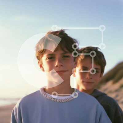 Intra Συλλεκτικό Ξύλινο Παζλ Plywood 4mm - Δύο αγόρια που στέκονται στην παραλία με μπλε και άσπρα πουκάμισα Σε Ξύλινο Κουτί - Διαστάσεις Puzzle: 10x10 cm – 25 κομμάτια - Image 1