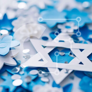 Intra Συλλεκτικό Ξύλινο Παζλ Plywood  4mm - Σμήνος από μπλε, λευκά και ασημένια χάρτινα λουλούδια σε σχήμα Ισραηλινού αστεριού Σε Ξύλινο Κουτί - Διαστάσεις Puzzle: 10x10 cm – 25 κομμάτια - Image 1