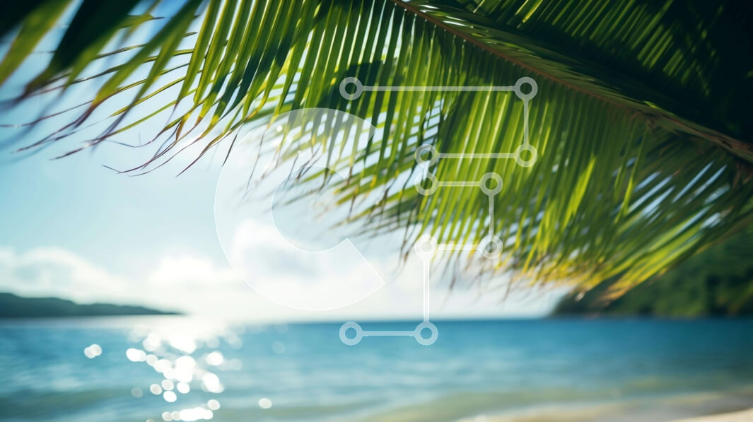 Intra Συλλεκτικό Ξύλινο Παζλ Plywood  4mm - Τροπική παραλία με φοίνικες και ωκεανό Σε Ξύλινο Κουτί - Διαστάσεις: 10x10 cm – 25 κομμάτια