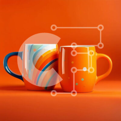 Intra Συλλεκτικό Ξύλινο Παζλ Plywood  4mm - Δύο πορτοκαλί κούπες με πολύχρωμα σχέδια - Φωτογραφία Αρχείου Σε Ξύλινο Κουτί - Διαστάσεις: 10x10 cm – 25 κομμάτια - Image 1