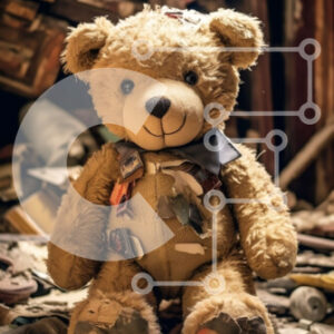 Intra Συλλεκτικό Ξύλινο Παζλ Plywood  4mm - Σπαρακτική εικόνα ενός γεμισμένου αρκουδάκι σε ένα κατεστραμμένο δωμάτιο Σε Ξύλινο Κουτί - Διαστάσεις: 10x10 cm – 25 κομμάτια