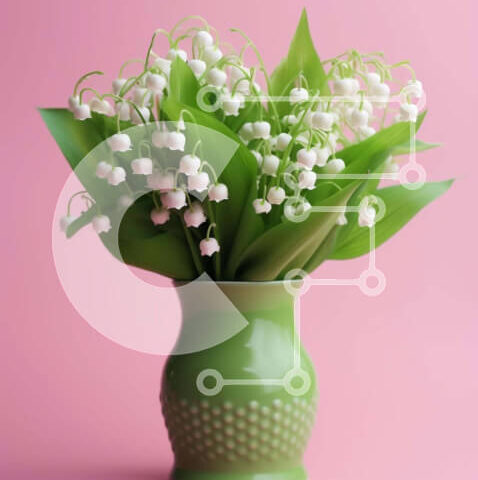 Intra Συλλεκτικό Ξύλινο Παζλ Plywood 4mm - Πράσινο βάζο με λουλούδια λευκό κρίνο της κοιλάδας σε ροζ φόντο Σε Ξύλινο Κουτί - Διαστάσεις Puzzle: 10x10 cm – 25 κομμάτια - Image 1