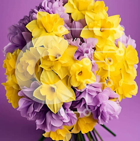 Intra Συλλεκτικό Ξύλινο Παζλ Plywood  4mm - Κίτρινο και μωβ μπουκέτο ασφόδελο σε μωβ φόντο Σε Ξύλινο Κουτί - Διαστάσεις: 10x10 cm – 25 κομμάτια - Image 1