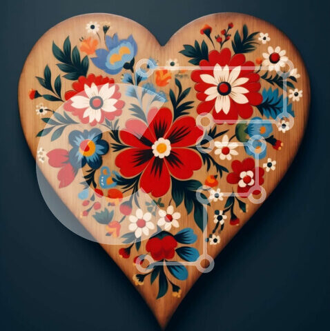 Intra Συλλεκτικό Ξύλινο Παζλ Plywood  4mm - Πολύχρωμο floral διακοσμημένο ξύλινο στολίδι καρδιάς Σε Ξύλινο Κουτί - Διαστάσεις Puzzle: 10x10 cm – 25 κομμάτια - Image 1