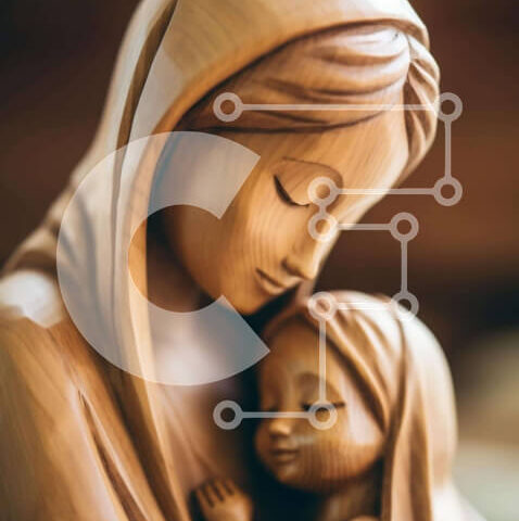 Intra Συλλεκτικό Ξύλινο Παζλ Plywood  4mm - Παλαιό Ξύλινο Άγαλμα της Παναγίας και του Παιδιού Σε Ξύλινο Κουτί - Διαστάσεις Puzzle: 10x10 cm – 25 κομμάτια - Image 1