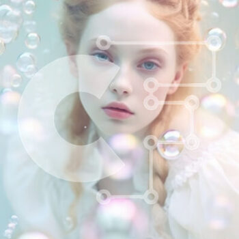 Intra Συλλεκτικό Ξύλινο Παζλ Plywood  4mm - Όμορφο πορτρέτο μιας νεαρής γυναίκας με λευκό φόρεμα που περιβάλλεται από φυσαλίδες Σε Ξύλινο Κουτί - Διαστάσεις Puzzle: 10x10 cm – 25 κομμάτια - Image 1