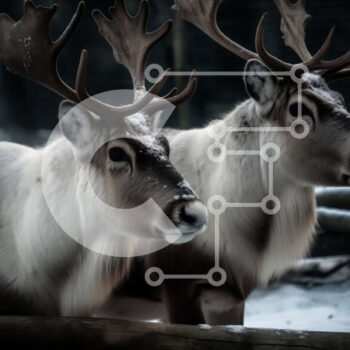 Intra Συλλεκτικό Ξύλινο Παζλ Plywood  4mm - Αξιολάτρευτη εικόνα δύο ταράνδων που στέκονται σε ένα χιονισμένο περίβλημα Σε Ξύλινο Κουτί - Διαστάσεις: 10x10 cm – 25 κομμάτια - Image 1