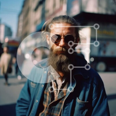 Intra Συλλεκτικό Ξύλινο Παζλ Plywood  4mm - Cool and Hip Man με μακριά γενειάδα και γυαλιά ηλίου στην City Street Σε Ξύλινο Κουτί - Διαστάσεις Puzzle: 10x10 cm – 25 κομμάτια - Image 1