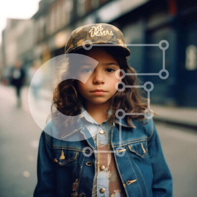 Intra Συλλεκτικό Ξύλινο Παζλ Plywood  4mm - Νεαρό κορίτσι με καμουφλάζ και τζιν μπουφάν στο City Street Σε Ξύλινο Κουτί - Διαστάσεις Puzzle: 10x10 cm – 25 κομμάτια - Image 1