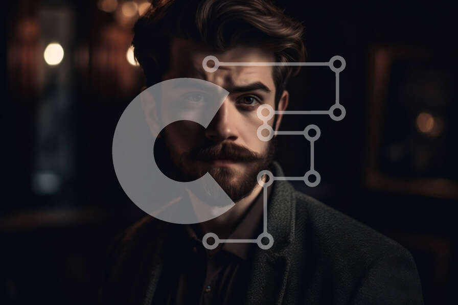 Intra Συλλεκτικό Ξύλινο Παζλ Plywood  4mm - Επαγγελματικό πορτρέτο ενός άνδρα με μαύρο κοστούμι με γένια και γυαλιά Σε Ξύλινο Κουτί - Διαστάσεις Puzzle: 10x10 cm – 25 κομμάτια