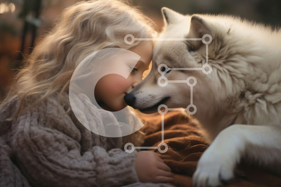 Intra Συλλεκτικό Ξύλινο Παζλ Plywood  4mm - Όμορφη εικόνα ενός νεαρού κοριτσιού και του λευκού της λύκου σε ένα φυσικό περιβάλλον Σε Ξύλινο Κουτί - Διαστάσεις: 10x10 cm – 25 κομμάτια