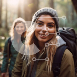 Intra Συλλεκτικό Ξύλινο Παζλ Plywood  4mm - Χαμογελαστές γυναίκες που κάνουν πεζοπορία στο δάσος Σε Ξύλινο Κουτί - Διαστάσεις: 10x10 cm – 25 κομμάτια