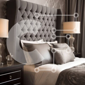 Intra Συλλεκτικό Ξύλινο Παζλ Plywood  4mm - Κομψό υπνοδωμάτιο με γκρι κεφαλάρι και τηλεόραση στον τοίχο Σε Ξύλινο Κουτί - Διαστάσεις Puzzle: 10x10 cm – 25 κομμάτια