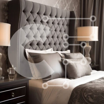 Intra Συλλεκτικό Ξύλινο Παζλ Plywood  4mm - Κομψό υπνοδωμάτιο με γκρι κεφαλάρι και τηλεόραση στον τοίχο Σε Ξύλινο Κουτί - Διαστάσεις Puzzle: 10x10 cm – 25 κομμάτια - Image 1