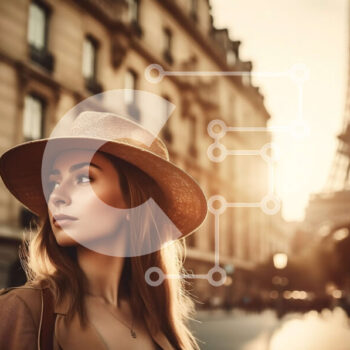 Intra Συλλεκτικό Ξύλινο Παζλ Plywood  4mm - Η κομψή γυναίκα ποζάρει μπροστά από τον Πύργο του Άιφελ στο ηλιοβασίλεμα Σε Ξύλινο Κουτί - Διαστάσεις Puzzle: 10x10 cm – 25 κομμάτια - Image 1