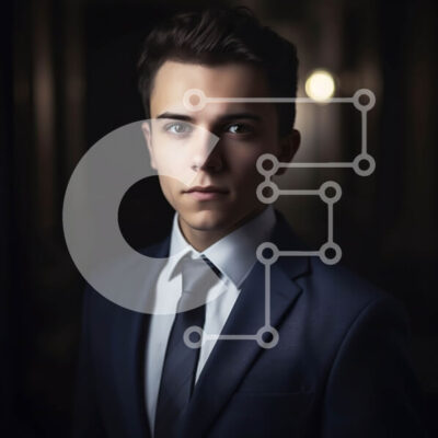 Intra Συλλεκτικό Ξύλινο Παζλ Plywood 4mm - Σοβαρή εμφάνιση νεαρός άνδρας με μπλε κοστούμι και γραβάτα Σε Ξύλινο Κουτί - Διαστάσεις Puzzle: 10x10 cm – 25 κομμάτια - Image 1