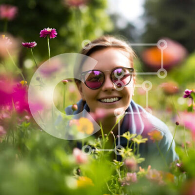 Intra Συλλεκτικό Ξύλινο Παζλ Plywood  4mm - Όμορφη εικόνα μιας γυναίκας που χαλαρώνει σε ένα χωράφι με λουλούδια Σε Ξύλινο Κουτί - Διαστάσεις: 10x10 cm – 25 κομμάτια - Image 1