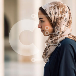 Intra Συλλεκτικό Ξύλινο Παζλ Plywood  4mm - Όμορφη εικόνα μιας γυναίκας με χιτζάμπ που στέκεται στην αυλή του τζαμιού Σε Ξύλινο Κουτί - Διαστάσεις Puzzle: 10x10 cm – 25 κομμάτια