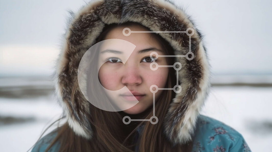 Intra Συλλεκτικό Ξύλινο Παζλ Plywood  4mm - Σοβαρή γυναίκα με μπλε σακάκι με γούνινη κουκούλα που στέκεται στο χιόνι Σε Ξύλινο Κουτί - Διαστάσεις Puzzle: 10x10 cm – 25 κομμάτια