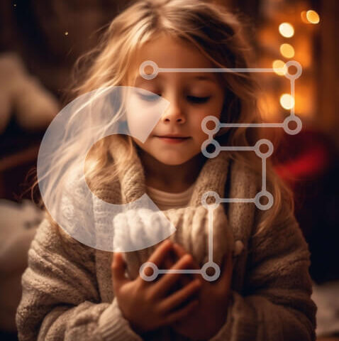 Intra Συλλεκτικό Ξύλινο Παζλ Plywood  4mm - Άνετη χριστουγεννιάτικη εικόνα: Κορίτσι με ζεστή σοκολάτα και λαμπερό δέντρο Σε Ξύλινο Κουτί - Διαστάσεις: 10x10 cm – 25 κομμάτια - Image 1