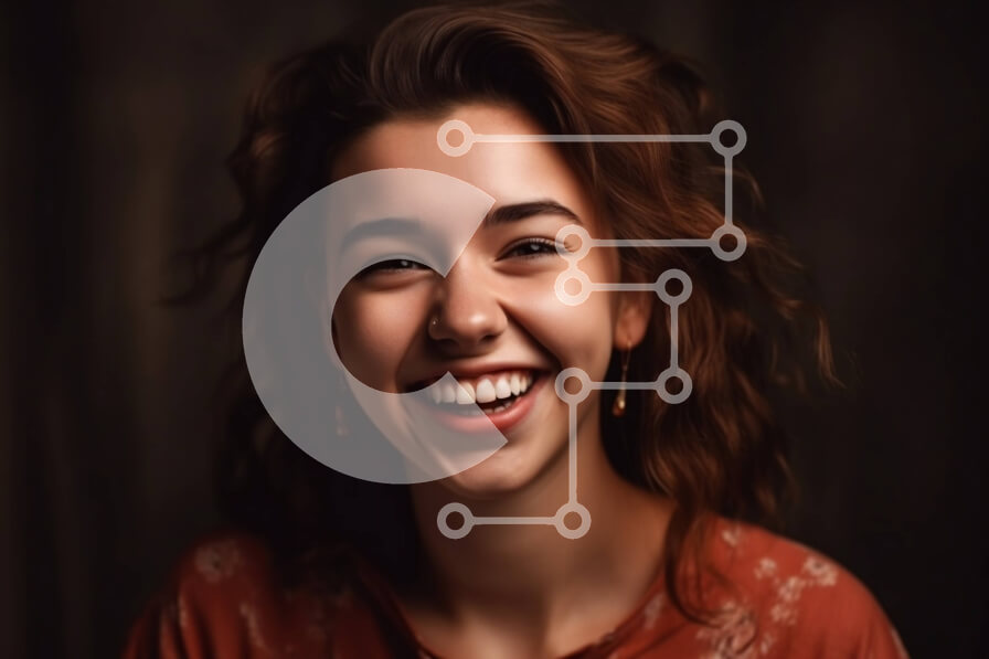 Intra Συλλεκτικό Ξύλινο Παζλ Plywood  4mm - Όμορφη εικόνα μιας νεαρής γυναίκας με μακριά σγουρά μαλλιά που φορά μια κόκκινη κορυφή Σε Ξύλινο Κουτί - Διαστάσεις Puzzle: 10x10 cm – 25 κομμάτια