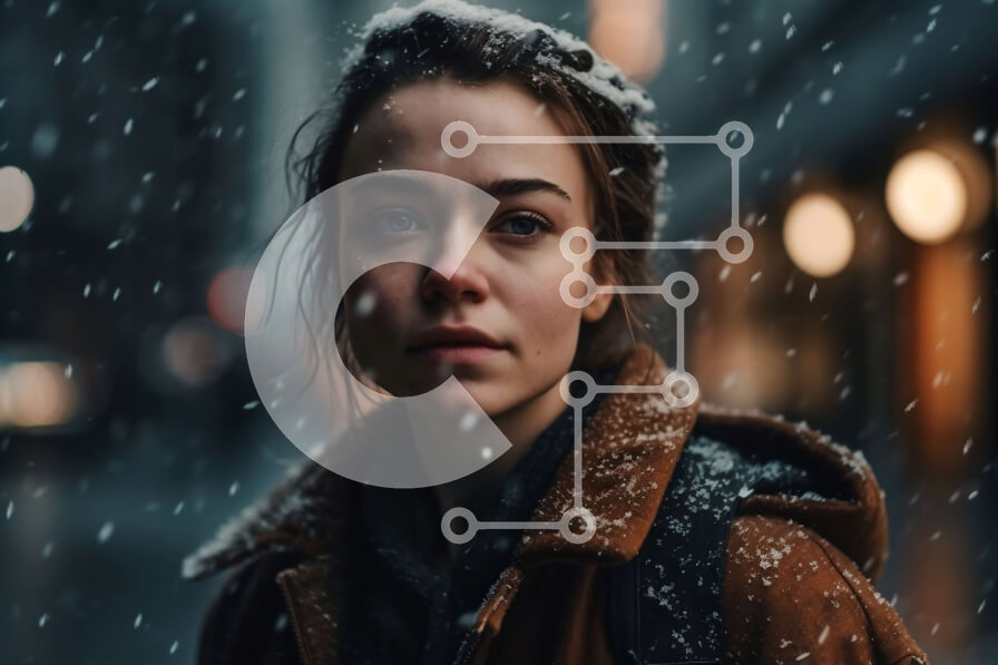 Intra Συλλεκτικό Ξύλινο Παζλ Plywood  4mm - Γαλήνια εικόνα μιας νεαρής γυναίκας με καφέ σακάκι που στέκεται στο χιόνι Σε Ξύλινο Κουτί - Διαστάσεις Puzzle: 10x10 cm – 25 κομμάτια