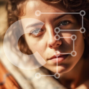 Intra Συλλεκτικό Ξύλινο Παζλ Plywood  4mm - Πορτρέτο μιας νεαρής γυναίκας με σγουρά καστανά μαλλιά ξαπλωμένη σε μια κουβέρτα παραλίας Σε Ξύλινο Κουτί - Διαστάσεις Puzzle: 10x10 cm – 25 κομμάτια