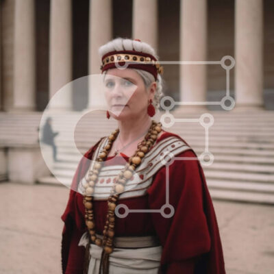 Intra Συλλεκτικό Ξύλινο Παζλ Plywood 4mm - Σοβαρή γυναίκα με βασιλική ενδυμασία που στέκεται μπροστά από ένα κτίριο Σε Ξύλινο Κουτί - Διαστάσεις Puzzle: 10x10 cm – 25 κομμάτια - Image 1